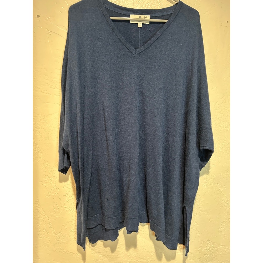 Laurie Felt Los Angeles Navy‎ Blue V-Neck Dolman Sleeve Sweater XL/1X Side Slits